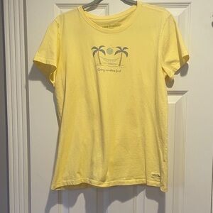Life Is Good Yellow Tee with Palm Graphic